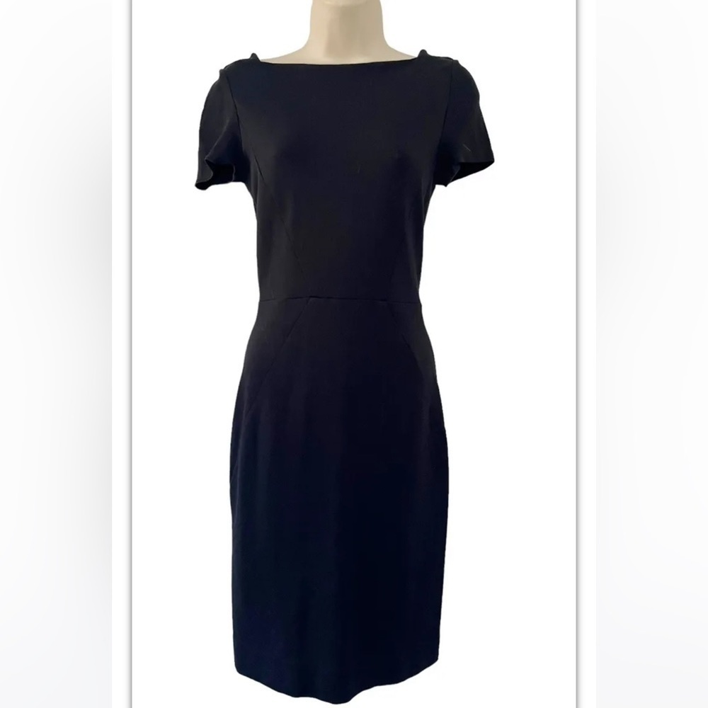 Banana Republic Woman's Sz 2P 2 Petite Black Short Sleeve Ponte Knit Dress